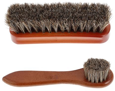 SAFIGLE Brosse à Chaussures en CRIN de Cheval 2 Pièces, Manche en Bois, Nettoyage Doux et Polissage pour Bottes et Carrosserie