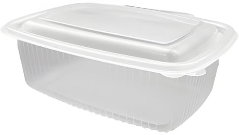 Sanjoma Chemical Solutions Pack 100 Envases 1000ml Reutilizables con Tapa Bisagra | Pack de 50-100 | Plástico Transparente PP | Apto Microondas y Reciclable | Contenedor Ovalado para Alimentos