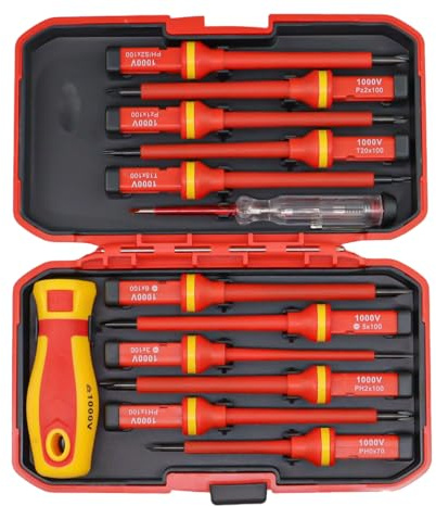 BEASAFY 13 Stück VDE Schraubendreher Set, Isolierte Elektriker Schraubendreher, Schraubenzieher Set mit Spannungsprüfer für Spannungen bis 1000V, Werkzeug Set inkl Schlitz & Torx & PH & PZ