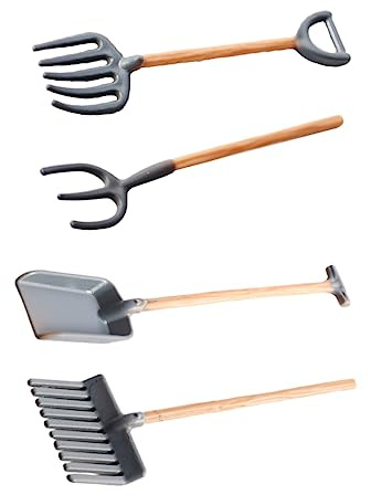 Milisten Mini RâTeau Pelle Enfants Ensemble De Jardinage 4 PièCes Outils De Fer pour Maison De PoupéE Accessoires Ferme Jouets ExtéRieur