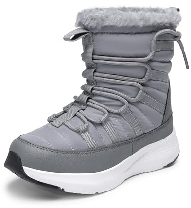DREAM PAIRS Girls Boys Winter Snow Boots, Slip Resistant Faux Fur Lined, Windproof Warm Slip-On Boots for Kids,Size 10 Little Kid,Grey,KKUMSB2507