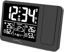 Technoline WT 548 Projektionswecker Funk mit Außensensor | Wetterstation | DCF-Funkuhr | Temperatur & Luftfeuchtigkeit innen/außen | Wettervorhersage | USB-Ladefunktion | 2 Alarme | Projektion