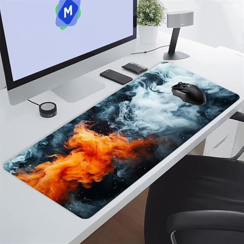 Grand Tapis de Souris Gamer 1000x500x2 mm Fumée Liquide Tapis de Souris Gaming Protecteur de Bureau XXL Lavable Améliore la précision et la Vitesse pour PC Laptop