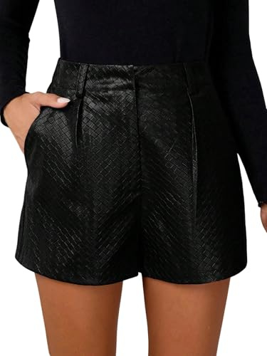 SOLY HUX - Pantaloncini da donna in PU in pelle, booty shorts, per feste, autunno, outfit da festival, abbigliamento da club, hotpants con tasche, Pelle nera., L