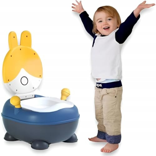 Vasino per bambini da allenamento – vasino antiscivolo con inserto rimovibile e porta carta, design coniglio, colore giallo, piatto di apprendimento ergonomico dai 10 mesi in su