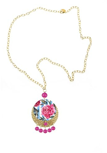 Lebole Maison Collana Metal Texture Fiori Riga Azzurra Fucsia