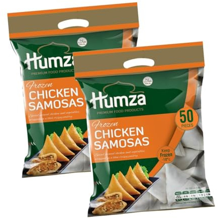 Humza-'s 50 Chicken Samosa Crispy and Delicious Deep Fried Frozen Snack Perfect Party Starter with Authentic Indian Spices Ideal for Quick Snacks Lunch Boxes and Evening Tea Time Pack of 2