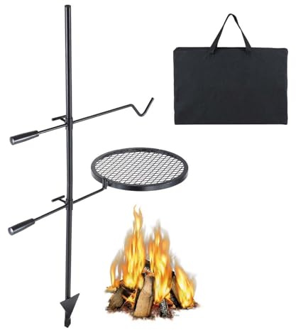 Campfire Grill Grate Swivel - 360° Adjustable Fire Pit Grill, Heavy Duty Steel Camping Grill for Outdoor Cooking, Portable BBQ Rack