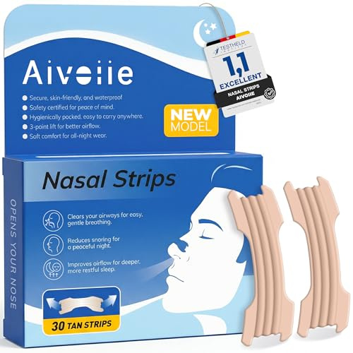 AIVOIIE 30 Snarkningsplåster för Näsan, Triple-Ridge-design med Professionell Klister, Andningsbara Hudfärgade Näsplåster för Bättre Sömn, Sport & Nästäthet (Hudfärg)