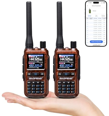 BAOFENG GT-5R Mini 5W Dualband-Funkgerät, VHF/UHF Walkie-Talkie mit kabelloser App-Programmierung, 999 Kanäle, Dual-PTT, USB-C-Ladeanschluss, Airband/FM-Empfänger, Taschenlampe, Bernstein (2er-Pack)