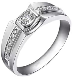 Stfery Diamantring Platin Antragsring Echtgold Schmuck, Klassiker Pave Kannelierter Siegelring Herren, Eheringe mit Naturdiamant 0.12ct PT950 Gr.60 (19.1)