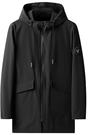 Herr lös lång plusstorlek isolerad fleecerock vattentät tjock puffig parkas jacka tjockare vinterrockar för män, Svart, 7XL