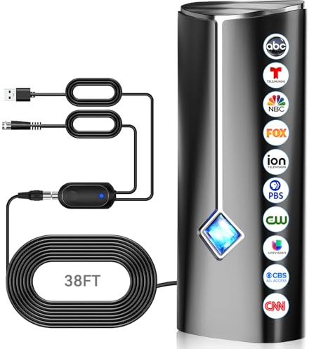2026 Strongest TV Antenna, 3600+ Miles Range Digital Antenna for Smart TV Indoor Outdoor with Amplifier, 360° Reception HDTV Antenna for Local Channels Supports 8K, 4K, 1080P for All TVs - 38FT Cable
