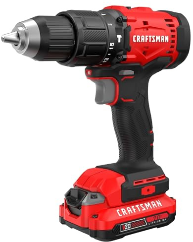 CRAFTSMAN 20V MAX 1/2 Cordless Hammer Drill, Includes Battery (2 Ah), Charger and Double Ended Bit, Variable Speed Power Hammer Drill with LED Light (CMCD712D1)