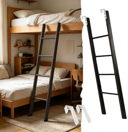 Scaletta Letto a Castello Scaletta Nera Letto Castello Ganci, Scaletta Letto Castello Camper/Roulotte 125/130/135/140/145/150/160/170/180cm, Scala Sicurezza Regolabile Il Letto Superiore(145cm/57)