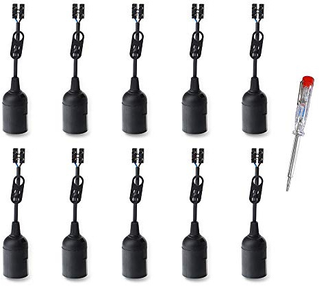 10x Baustellenfassung schwarz E27 230V max. 60Watt + 1 Phasenprüfer Baufassung Lampenfassung Fassung Renovierungsfassung