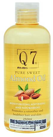 Q7Paris Pure Sweet Almond Oil |100% Pure Infused Anti-Aging, Moisturizing, and Repairing Oil for Hair & Skin | Smooth Wrinkle Remover Oil for Body (250)