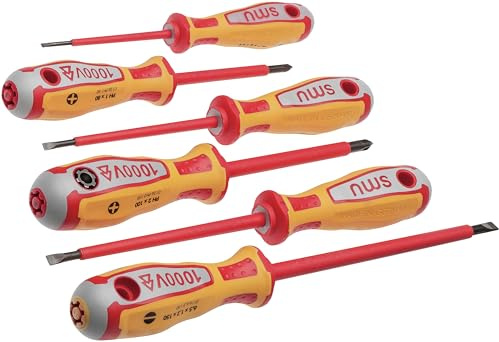 NWS Schraubendreher-Set VDE 7-teilig, Schlitz- und Kreuzschlitz-Schraubendreher mit SystemBit, isolierte Klingen nach IEC 60900, ergonomischer Mehrkomponenten-Griff, 540 g