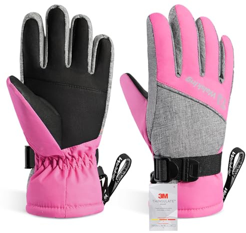 WALSKING Kids Winter Snow&Ski Gloves-3M Thinsulate Waterproof Cold Weather Youth Gloves for Skiing,Snowboarding-Fits Boys and Girls