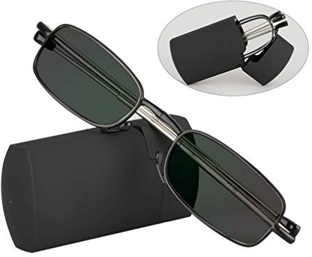 RXBFD Photochrome kompakte Faltbare Lesebrille, stilvolle vollrandige Metallrahmen-Federscharnier-Lesebrille, Faltbare Unisex-Lesebrille