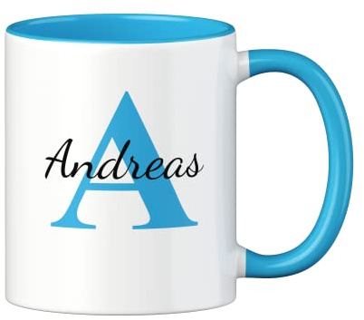 LOOXIS Personalisierte Tasse mit Namen bedruckt – 325 ml, Keramik, versch. Farben, Kalligraphie – Geschenkidee Männer, Frauen, Jahrestag, Geburtstag, Muttertag – Blau
