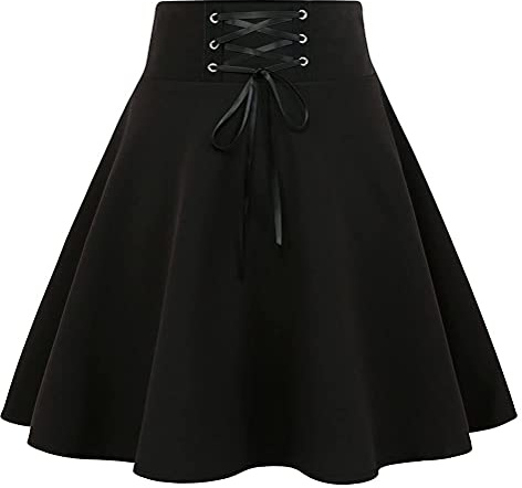 IDEALSANXUN Goth Skirt for Women Gothic Clothes Cute High Waisted A Line Mini Short Skater Black Pleated Skirts, Black, M
