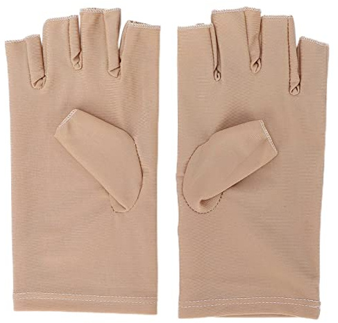 Dioche Guantes Profesionales de Fibra de Algodón para Lámpara de Uñas de Gel, Media Punta - Herramienta de Manicura, Tamaño 18x8.5 cm(Beige)