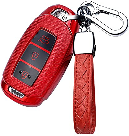 HIBEYO Smart Autoschlüssel Hülle Passt für Hyundai Schlüsselgehäuse Schutzhülle Cover TPU für Hyundai Kona i10 i30 ioniq Tucson Santa Fe Schlüsselanhänger Funkschlüssel Schlüsselbund 3-Tasten-Rot