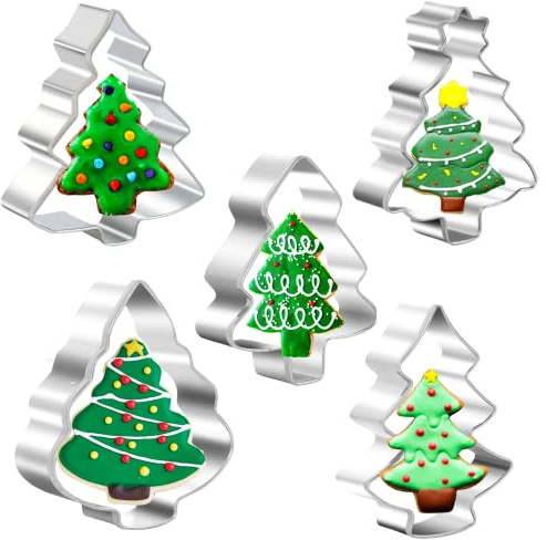 5 Stück Ausstechformen Weihnachtsbaum aus Edelstahl | Ausstechform Weihnachten für Gebäck, Kekse, Fondant