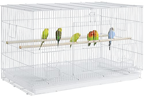 Yaheetech Grande Cage à Oiseaux empilable avec perchoirs pour perroquets, perruches et Autres Oiseaux 77,5 x 46 x 46,5 cm Blanche