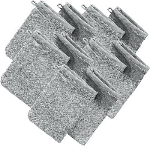 Erwin Müller Waschhandschuh, Waschlappen Heidelberg 10er- Pack, 100% Baumwolle hellgrau Größe 15x21 cm - weiche Qualität, saugstark und strapazierfähig - praktisch durch Schlaufe
