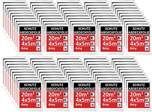 BigDean by Beorol 100er Set 4x5m Maler Abdeckfolie 2000qm Malerfolie 6my | Abdeckplane für Malerarbeiten, Malerabdeckfolie, Baufolie, Folie zum Streichen & Renovieren