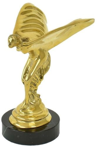 Casa Padrino Luxus Bronze Skulptur Spirit of Ecstasy Frau mit Flügeln Gold/Schwarz H.16 cm - Edle Bronzefigur mit Marmorsockel - Luxus Deko Accessoires
