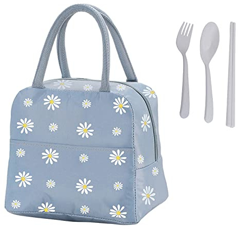 Daisy 1 pièce Chauffe-déjeuner portable – Sac à déjeuner isotherme avec 1 lot de fourchettes/cuillères/baguettes, anti-fuite, parfait pour le camping, les voyages, le travail