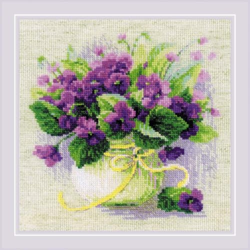 Riolis Kreuzstich Set Veilchen im Topf, Zählmuster, 22x22cm