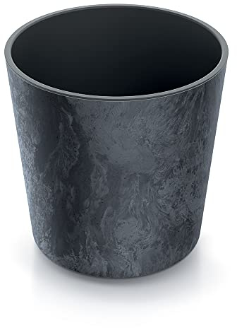 Tymar Blumentopf mit Einsatz, Gross Blumenkübel aus Kunststoff, Übertopf, Runde Form, Innen- und Außenbereich (Anthrazit Beton ; ø 25 cm)