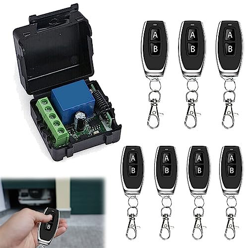 433 Mhz Interruptor de Control Remoto Inalámbrico, Receptor de Relé DC 12V Interruptor de Control Remoto Inalámbrico Universal con 7 Transmisores EV1527 Código de Aprendizaje Control Remoto