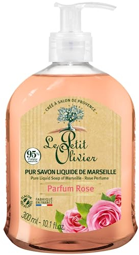 LE PETIT OLIVIER - Lot de 12 - Pur Savon Liquide de Marseille - Parfum Rose de la Région de Grasse - Nettoie la Peau en Douceur - 95% d'Origine Naturelle - Fabriqué en France - 300 ml