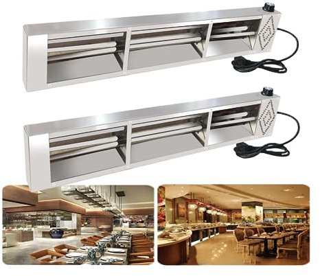 VFDZ Lámpara de Calor de Alimentos, Suspensión Lámparas de Calentamiento de Alimentos Comerciales, Calentador de Alimentos Lámpara para Catering con Temperatura Regulable (2 Piezas, 60 x 15 x 6,5 cm)