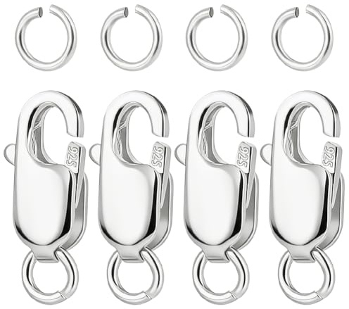 Beebeecraft 1 caja 6 cierres de Garra de Langosta de Plata de Ley con Cierre de Langosta Pulsera con Anillos de 5.(118) in para Hacer Joyas Collares Pulseras Bricolaje (Plata)