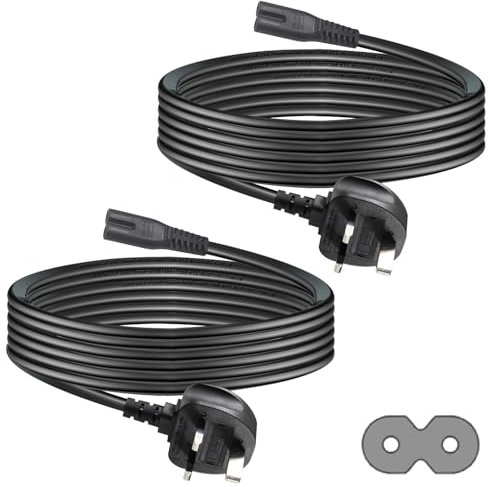 2pin mains power lead 5M, 2-pack Figure 8 2 Pins Mains C7 UK TV Plug Power Supply Cord Cable Lead BS1363 to IEC 60320C7 Compatible with PS4 PS5 LED LCD Smart TV Monitor Printer