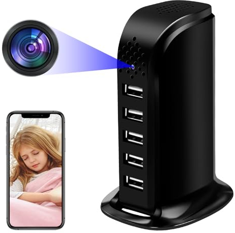 Yadayuki WiFi 5G & 2,4G spionkamera, 1080P HD trådlös mini dold kamera WiFi 5 USB-portar, mikro-spionkamera övervakning med rörelsedetektering för hemmakontor