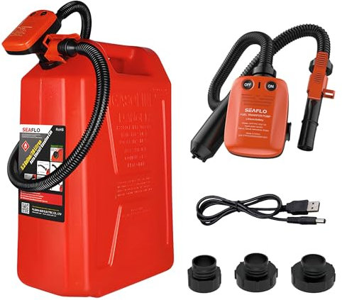 SEAFLO Bomba de transferencia de bomba de combustible eléctrica automática recargable (tasa de flujo de 2.3 GPM - 3.1 GPM) con longitud de tubo de succión de manguera (465 mm) y longitud de manguera