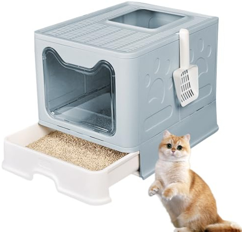 MUL-BOUTIQUE Bac Litiere pour Chat Fermée,Maisons de Toilette Chats Contient Une Plaque de Tiroir et Une Pelle Litiere,Convient Aux Grands Chat et Chaton (51 * 41 * 38cm, Bleu)