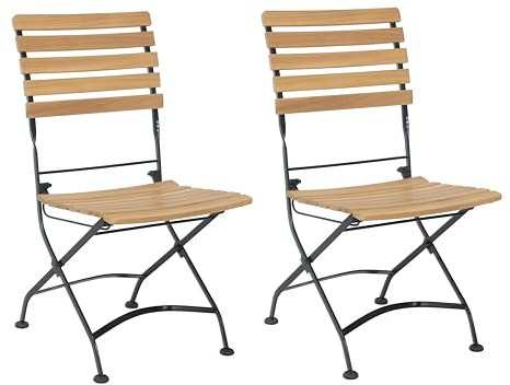 METRO Professional Gartenstuhl Baviera, 2er Set Klappstühle, Stahl/Akazienholz, 150 kg Tragkraft, Natur/Schwarz