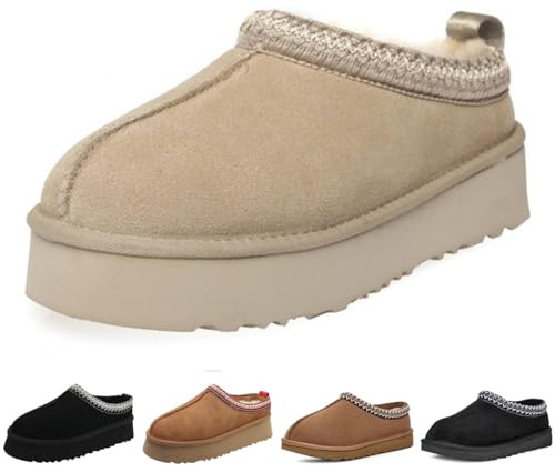 xhuoqdk Mode vinter plysch plattform stövlar tofflor för kvinnors päls fleece fodrade fluffiga tofflor bekväma och varma utomhus inomhus hus anti-glid trend mini korta ankelstövlar, Vitt, 38 EU