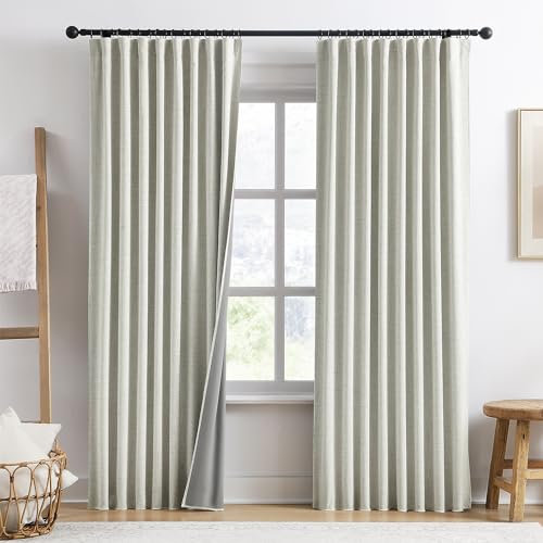 RAIN CITY Verdunkelungsvorhänge aus Leinen, extra breit, für große Fenster, Faltenvorhänge mit Haken, Schienensystem, Raumteiler-Vorhänge für Terrassen-Schiebetür, 228 cm lang, 70 x 90 cm