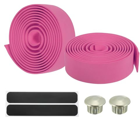 PATIKIL Bike Handlebar Tape, 2 Pack EVA Handle Grip Wraps Non-Slip Bicycle Bar Tape with Silver End Plugs for Racing Bicycles, Pink