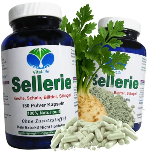 SELLERIE 360 (2x180) Kapseln Wurzel Schale Blätter Stängel BLUT Magen LEBER Darm NIEREN Blase VERDAUUNG nach Hildegard von Bingen. 100% NATUR pur. OHNE ZUSATZSTOFFE. 26319-4