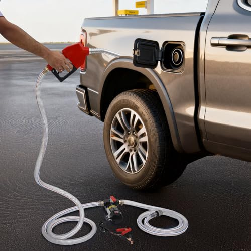 WooDerson Dieselpumpe 12V 175W Kraftstoffpumpe Selbstansaugend 45L/Min Ölpumpe Heizölpumpe Mit Zapfpistole, Eingebautes Bypass-Ventil, Max Hub10m, Geschwindigkeit 3600Rpm